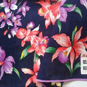 Japanese Vintage Handkerchief Orchids Kimono Pocket 19 x 19 inches I Free Delivery on orders 35 USD+ - combine items in an order!