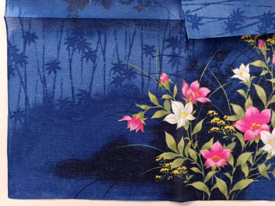 ヴィンテージ 日本製コットンハンカチ：ベルフラワー花柄 21 x 21