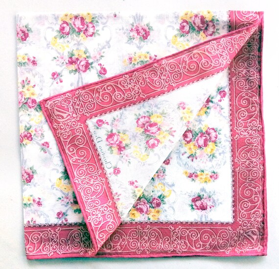 Christian Dior Vintage Handkerchief Floral Pink R… - image 10