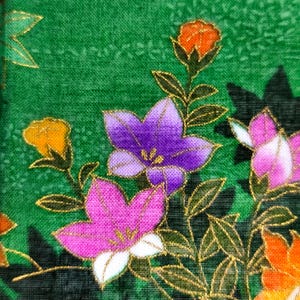 日本のヴィンテージハンカチ、アイリス、牡丹、桔梗 - 楓の葉、アートギフト 16.5 x 16.5インチ I 送料無料 35米ドル以上 (カートに自動追加)