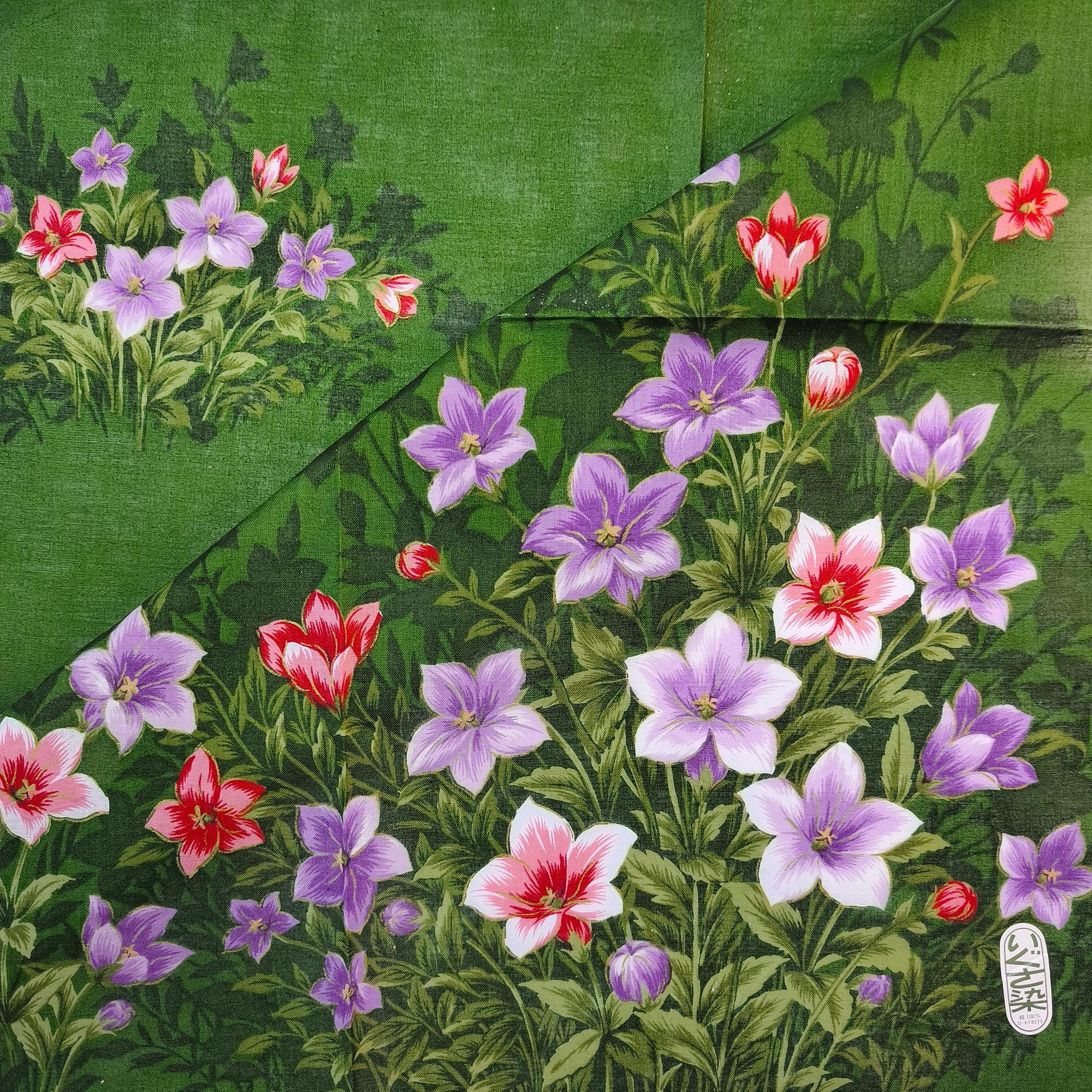 ヴィンテージ 日本製コットンハンカチ：桔梗花柄着物ポケットチーフ 21