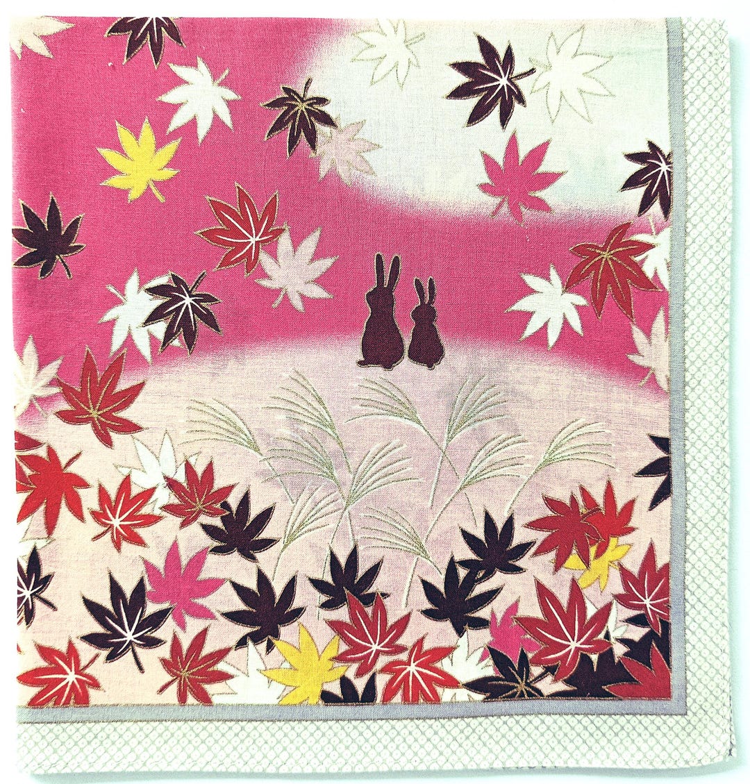 Japanese Vintage Handkerchief Rabbits Maple Leaves, Mythology Japanese ...