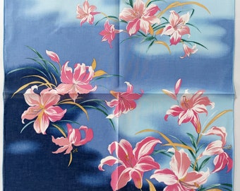 Japanese Vintage Handkerchief Lily Kimono Pocket 21" x 21" I Free Delivery on order 35 USD Just buys multiple items together in order