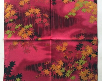 Japanese Vintage Handkerchief Maple Autumn Kimono Red 20.5" x 20" I Free Delivery on order 35 USD Just buys multiple items together in order