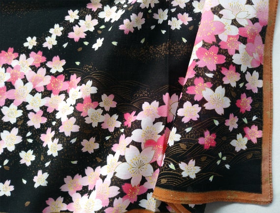 Vintage Handkerchief Japanese Handkerchief Women Handkerchief Motif Floral Pattern Peony Cherry Blossom 17 x 17 Kimono Pocket