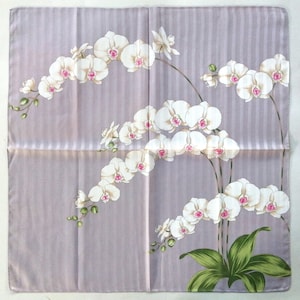 Vintage Japanese Handkerchief Orchids Flowers Kimono Pocket Gift for Her 22.5 x 22.5 inches I Free Shipping 35USD+ (Auto in Cart)