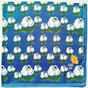 Floral on Blue Cotton Vintage Handkerchief 20 x 19.5 inches 2000s Y2K Gift for Her I Free Shipping 35USD+ (Auto in Cart)