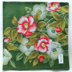 Vintage Japanese Handkerchief Tsubaki Floral Kimono Pocket 17 x 16.5 inches I Free Shipping 35USD+ (Auto in Cart)