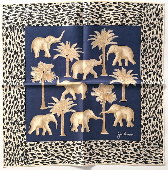 Jim Thompson Vintage Silk Handkerchief Elephants … - image 1