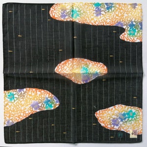 Japanese Vintage Handkerchief Bellflowers Black 17 x 17  inches I Free Shipping 35USD+ (Auto in Cart)