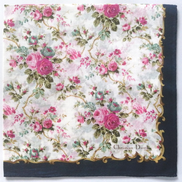 Christian Dior Vintage Handkerchief Floral 18.5" x 18.5" I Free Delivery on order 35 USD Just buys multiple items together in order
