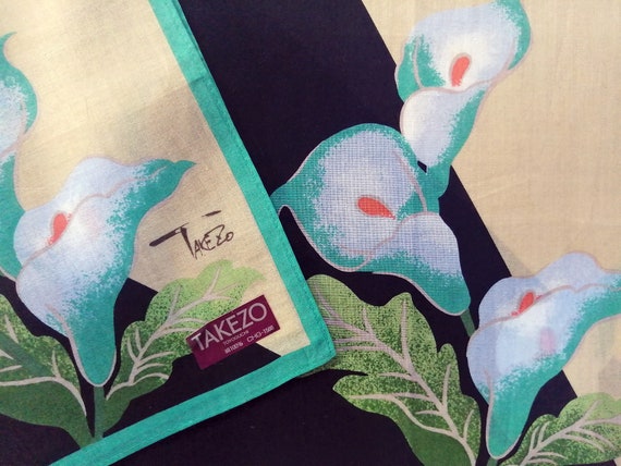 TAKEZO Vintage Handkerchief Floral Calla Lily 18"… - image 5