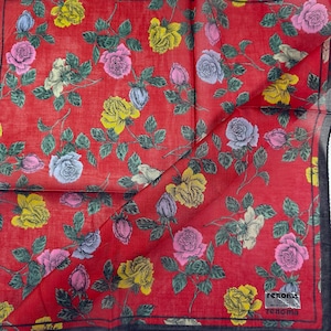 renoma Vintage Handkerchief Early 2000s Pocket Square Roses 17 x 16.5 inches I Free Shipping 35USD+ (Auto in Cart)
