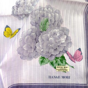 Hanae Mori Vintage Handkerchief Floral Hydrangea Unique Japanese Gift Ideas for Her 17 x 17 inches I Free Shipping 35USD+ (Auto in Cart)