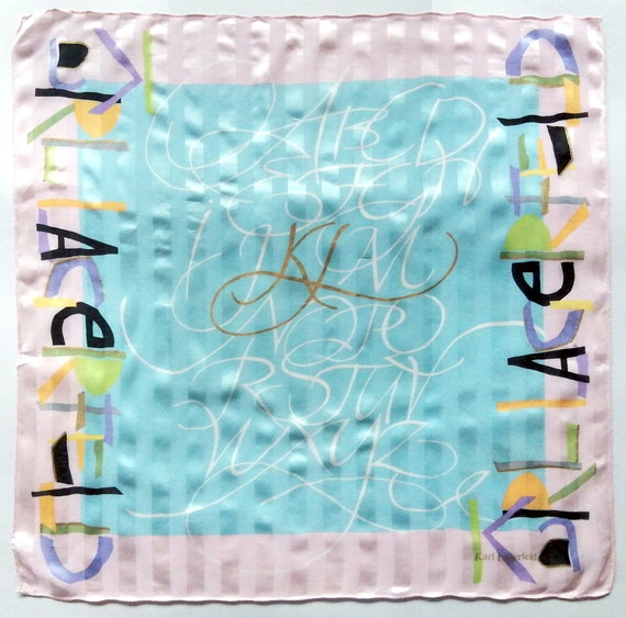 Karl Lagerfeld Vintage Silk Scarf Abstract Pastel Graphic (23 inches)