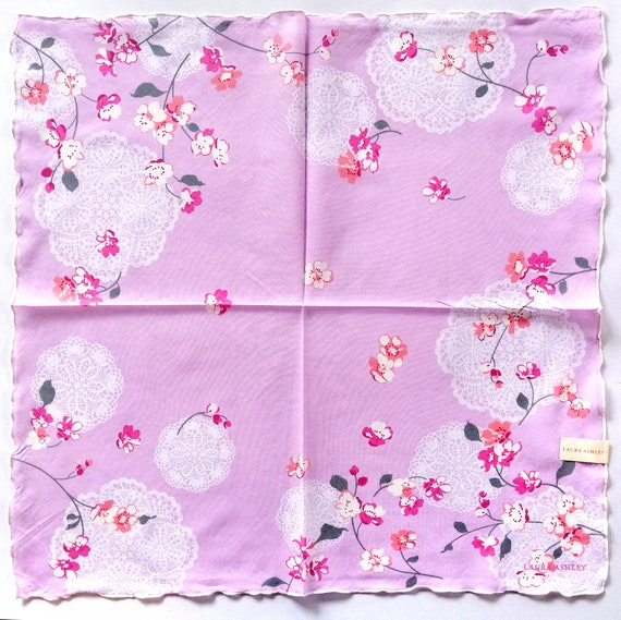 Vintage Laura Ashley Handkerchief 2000s Floral Pink (22 Inches