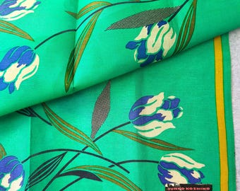 Vintage Junko Koshino Handkerchief – Tulip Floral Print, Artistic Botanical Design 17 x 17 inches