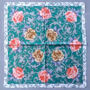 Lancetti Vintage Handkerchief Floral Roses Early 2000s Gift for Her 21 x 21 inches I Free Shipping 35USD+ (Auto in Cart)
