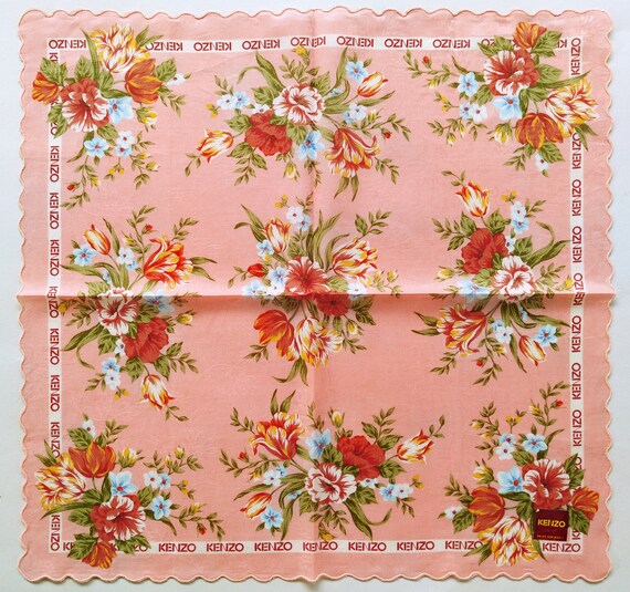 Vintage Kenzo Handkerchief Floral 18.5 X 18.5 Inches I Free