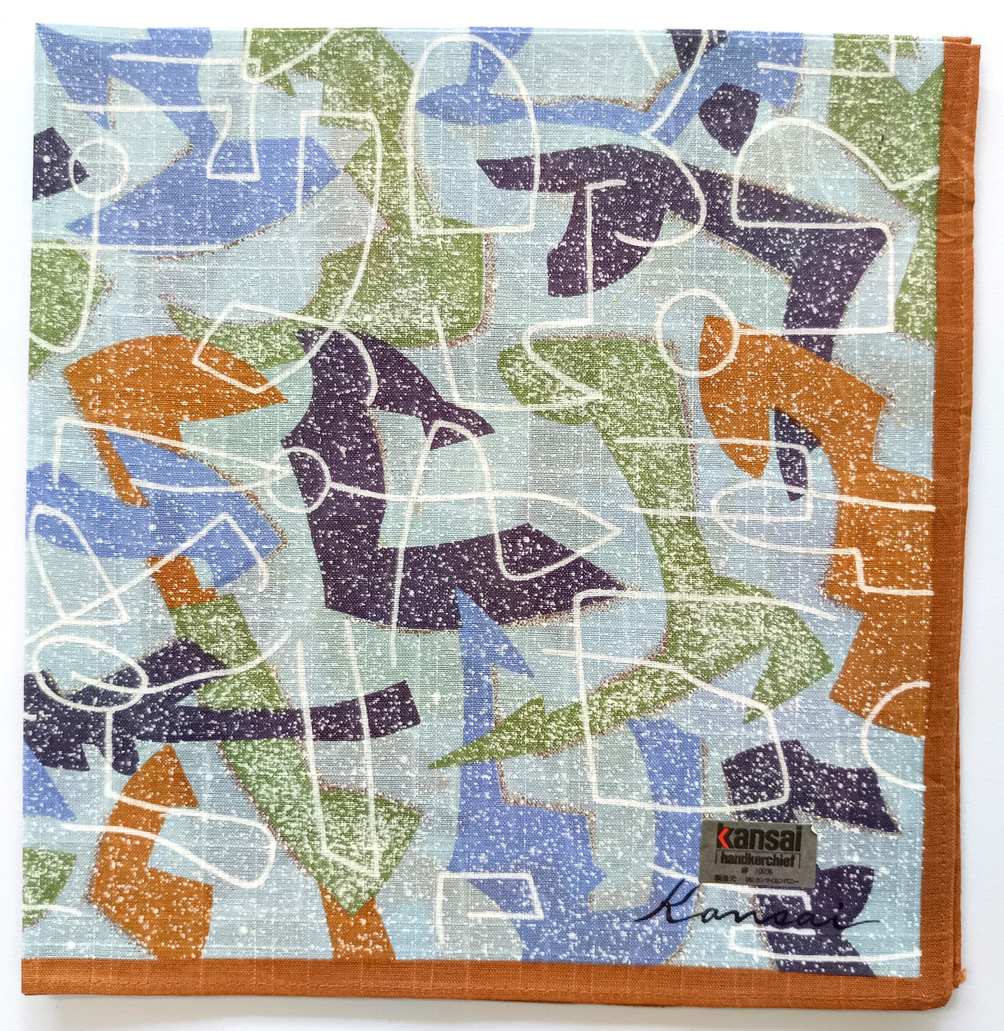 ヴィンテージ関西風ハンカチ 抽象柄 コットンスカーフ 18 x 17インチ