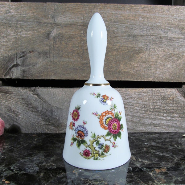 Vintage Porcelain Bell, Bareuther Waldsassen, Bavaria Germany, Floral Pattern Lucite Ringer, Dinner Bell, Home, Office & Farmhouse Decor