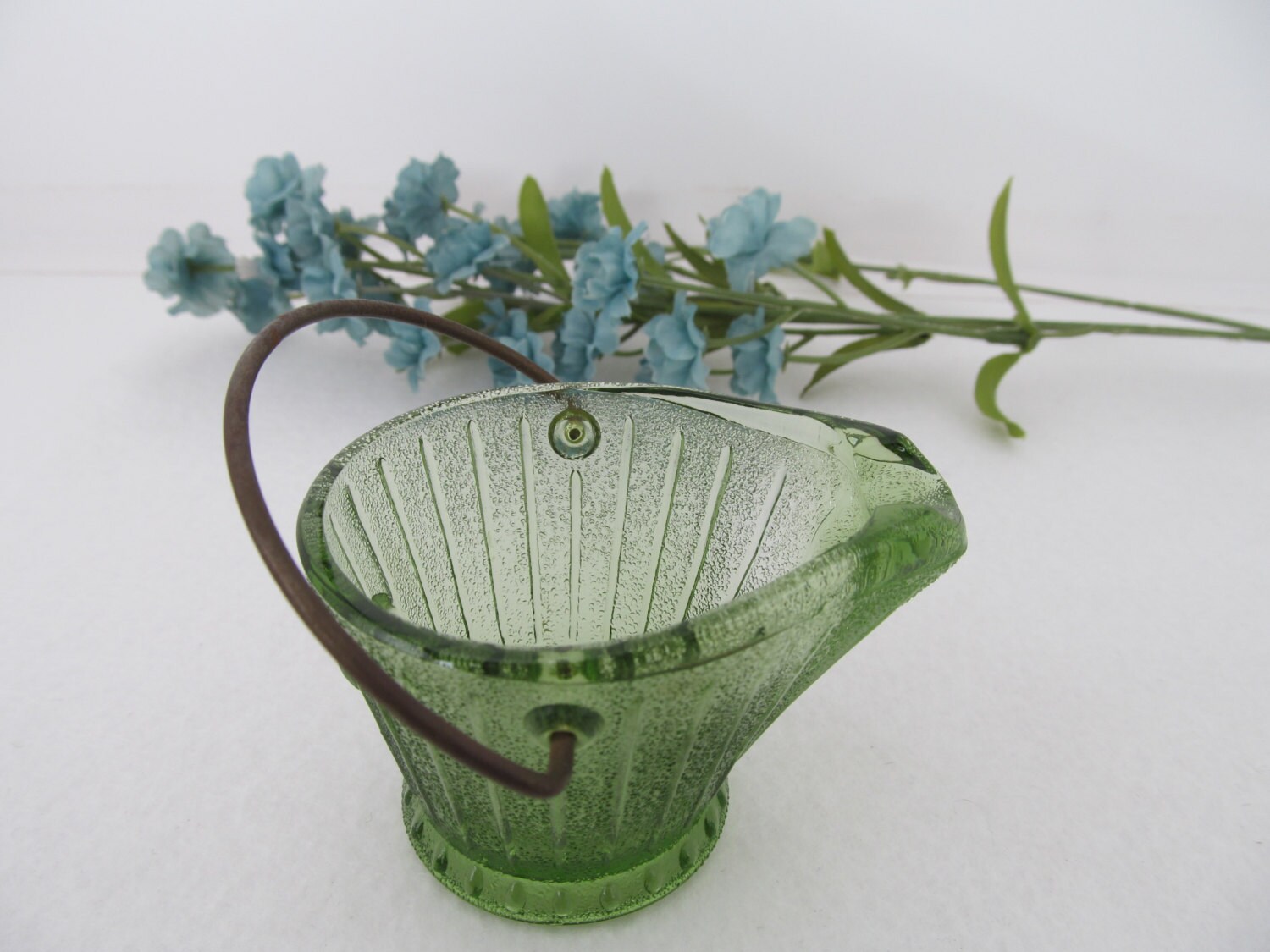 Green Glass Art Coal Bucket Ashtray With Metal Handle Etsy