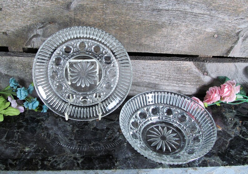 Federal Glass Windsor Clear Serving Bowl and Plate Button Etsy