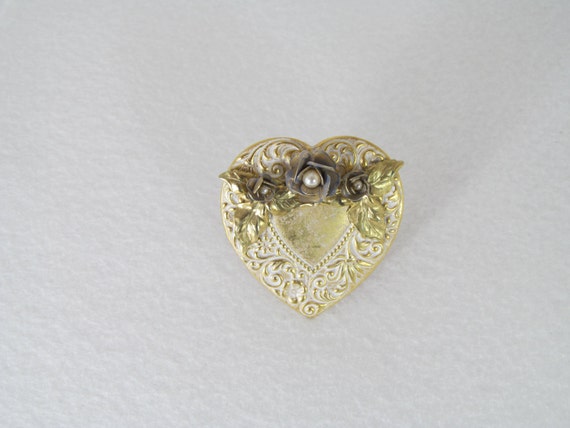 Victorian Fashion Pin, Heart Shaped Wtih Roses, O… - image 5