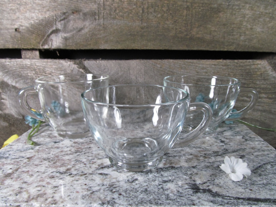 Clear Glass Set of 3 Snack Set Tea Cups Juice Cups Etsy