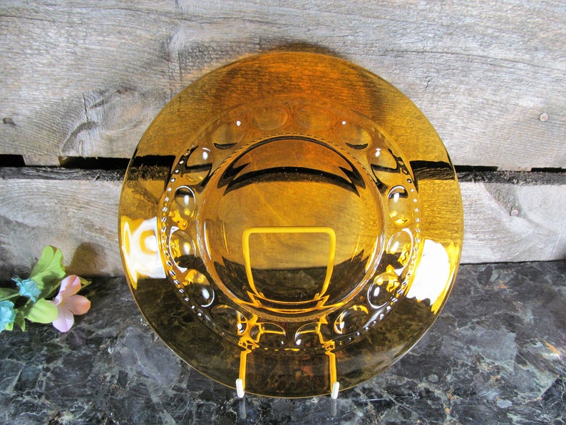 Amber or Brown Glass Serving Plate Kings Crown Thumb Print Etsy