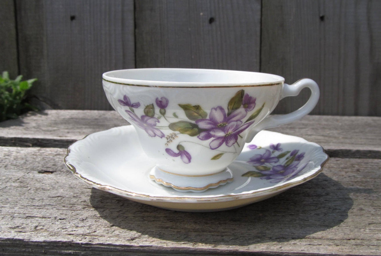 Tea Set Teacup and Saucer Fashioned in Violets Vintage Etsy