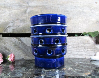 Blue Pottery Lantern Votive or Tea Lite Candle Holder, Vintage Home, Office & Farmhouse Decor, Urban Table Accent, Luminary, Candleholder