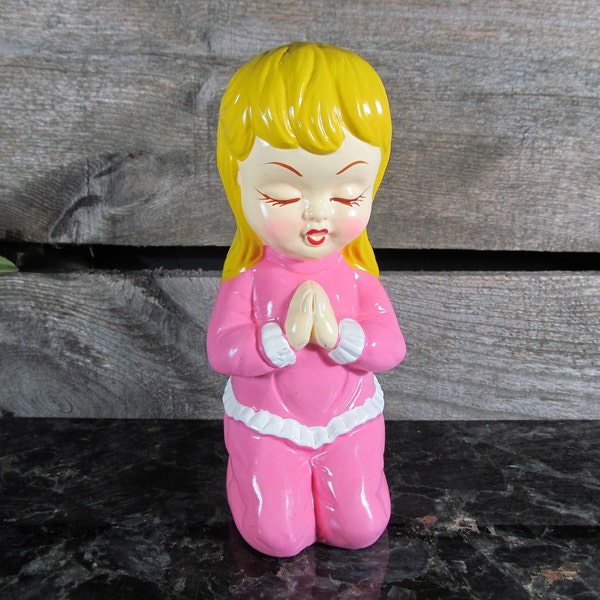 Piggy Bank, Child Praying, Pink Pajamas, Coin Bank, Early Savings, Ceramic Pottery, Vintage Ceramic Pottery, Retro Home Fashion, Urban Decor