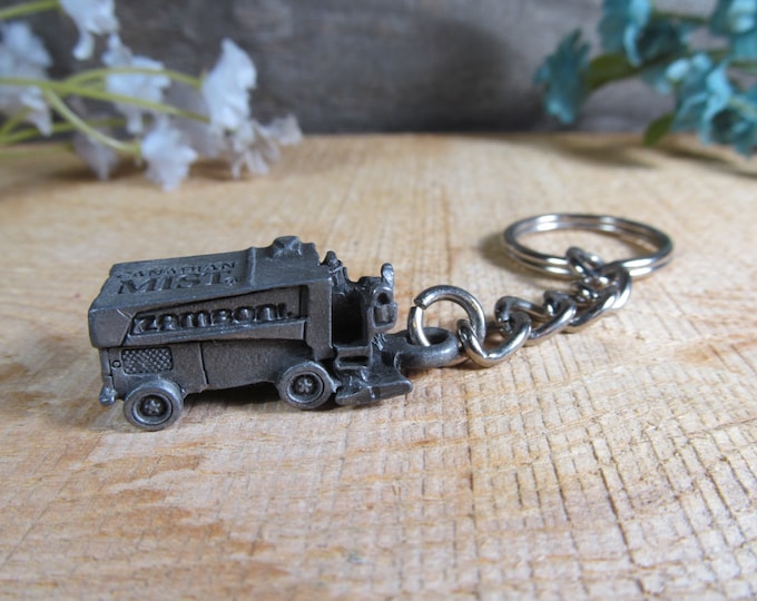 Vintage Zamboni Keychain, Pewter Keyring, Hockey Memorabilia, Retro