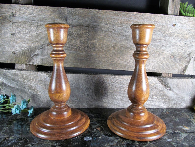 Vintage Candlestick Holders Solid Wood Cornwall Wood Etsy