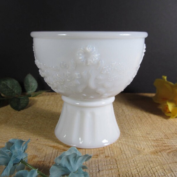 Milk Glass Compote on Pedestal, Avon Collectibles, Retro Home, Office & Farmhouse Decor, Vintage Weddings, Planter or Flower Pot