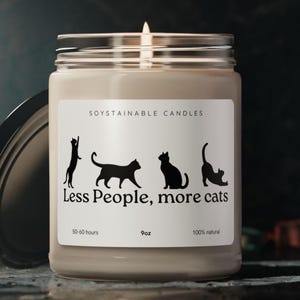 Bougie Less People More Cats, Cadeau drôle pour amoureux des chats, Bougie de soja antisociale, Idée cadeau pour maman chat, Décoration chat mignon, Bougies durables au soja