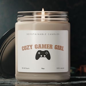 Soy Candle, Cozy Gamer Girl Design - Relaxation Candle, Gaming Room Decor, Fragranced Home Accent, Video Game Theme Gift, Hand Poured Candle
