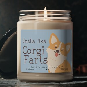 Smells Like Corgi Farts Candle, Funny Dog Lover Gift, 9oz Natural Soy Candle - Perfect for Pet Owners, Humorous Home Decor