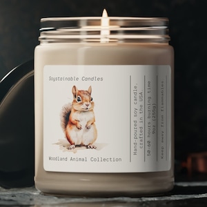 Woodland Chipmunk Soy Candle | 9oz | Nutty & Sweet Scent | Nature Inspired | Woodland Animal Collection