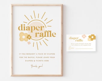 Boho Sunshine Diaper Raffle Sign and Inserts | Sunshine Baby Shower