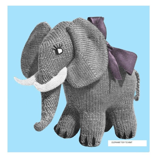 Vintage Knit Elephant Toy knitting pattern instant download pdf