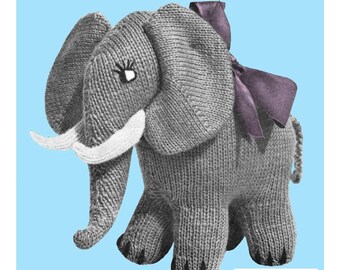 Vintage Knit Elephant Toy knitting pattern instant download pdf