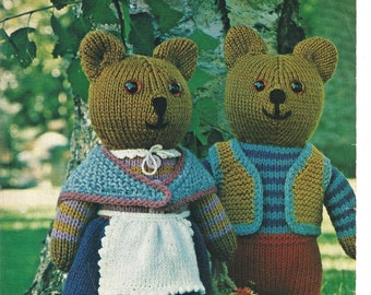 Vintage pdf Three Knit Bears Toy pattern instant download knitting pattern