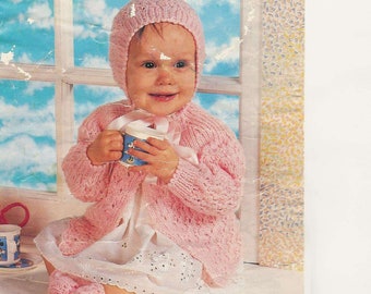 Vintage Knit Baby Coat bonnet and bootees instant download knitting pattern