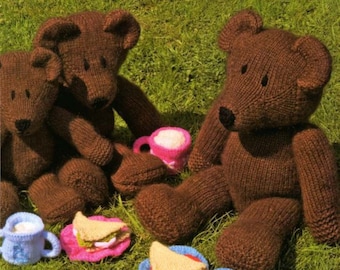 Vintage pdf knit Teddy Bear Picnic with toy food pattern instant download knitting pattern