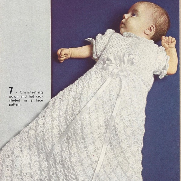 Vintage Crochet Baby Day of Christening Gown and Bonnet instant download crochet pattern