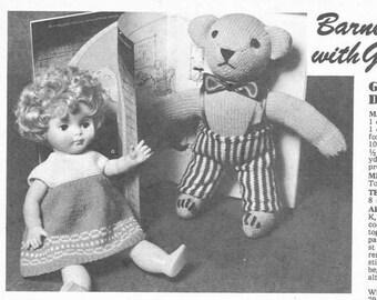 Vintage pdf Barney Teddy Bear Toy and Goldilocks Doll Dress instant download knitting pattern