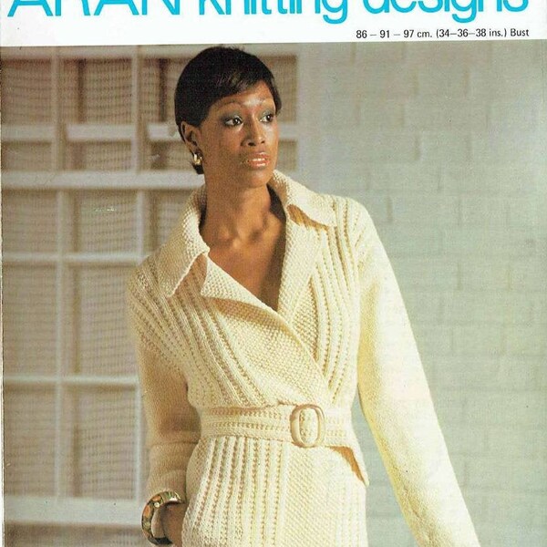 Vintage Womens Aran Knit Jacket Cardigan with belt instant download