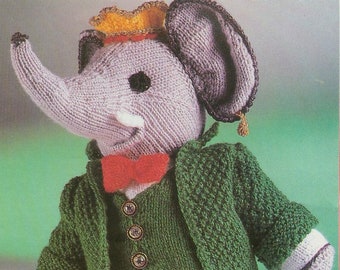 Vintage pdf King Babar the Elephant toy instant download knitting pattern